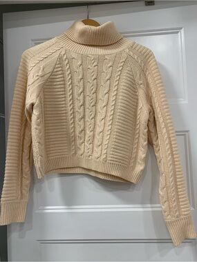 Lulu's Cream Cable-Knit Turtleneck Sweater